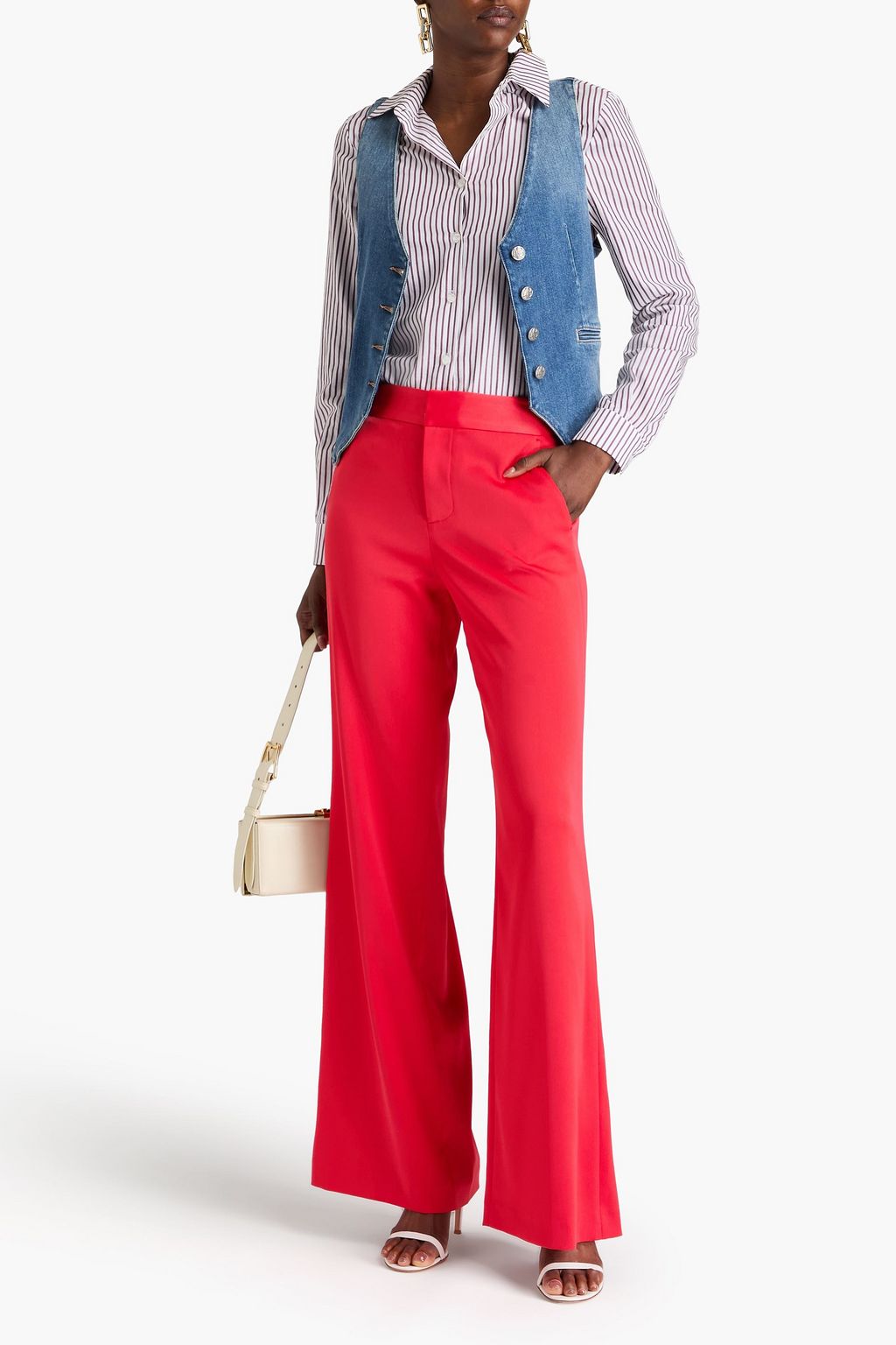 ALICE + OLIVIA بنطال بأرجل واسعة من ساتان كريب