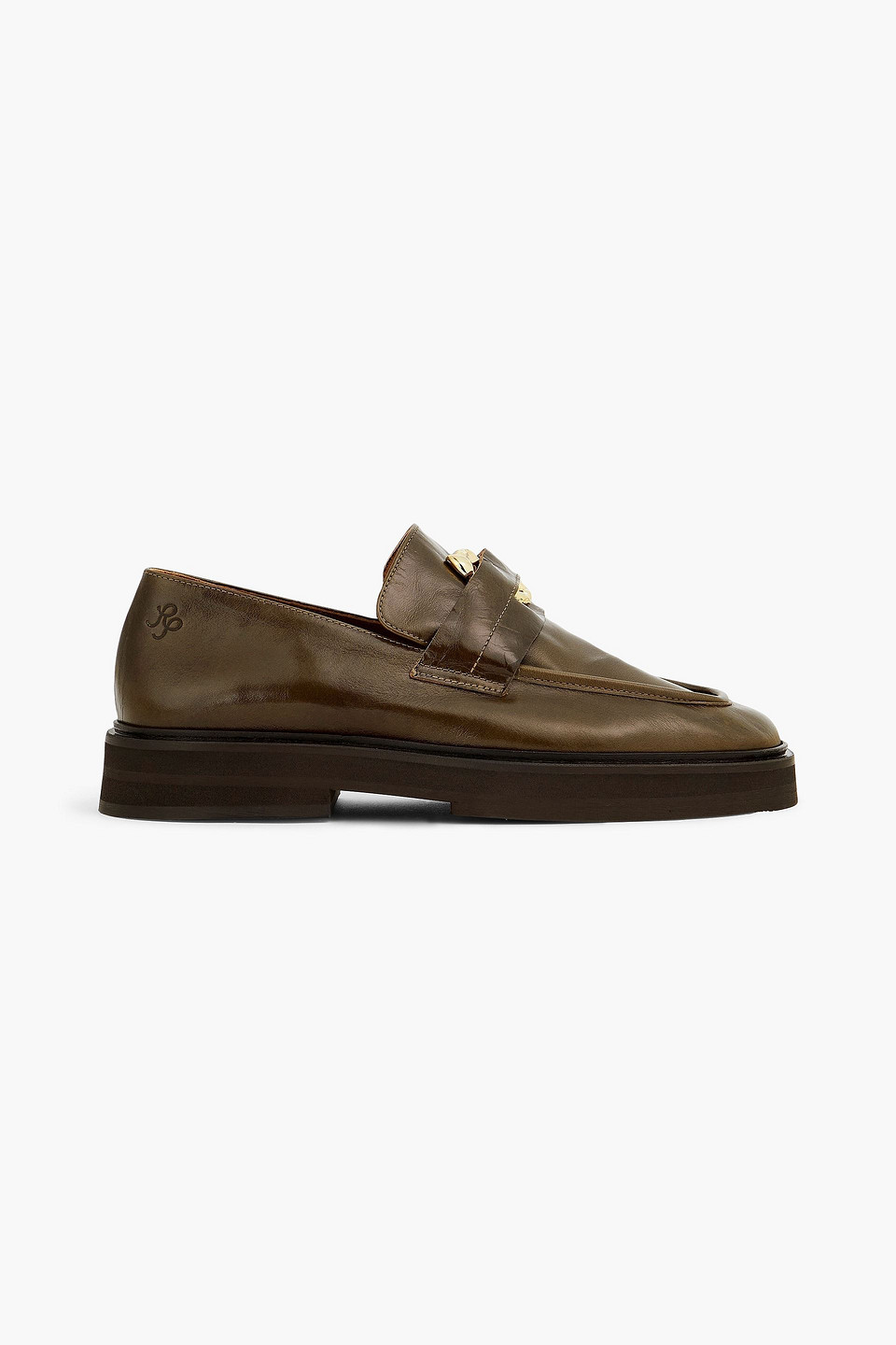 Rejina Pyo Doughnut Embellished Leather Loafers In Army Green