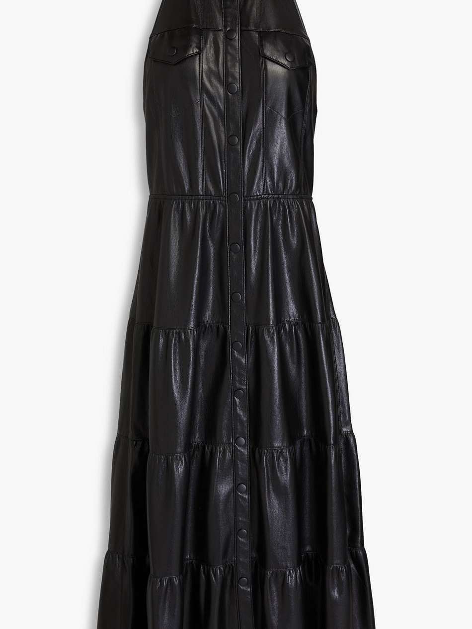 miranda tiered faux leather halterneck midi dress