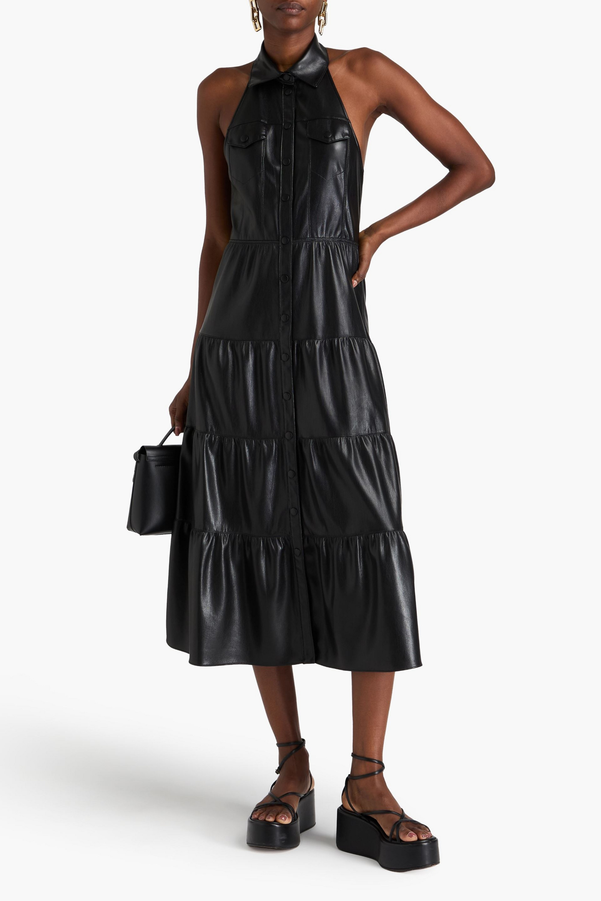 alice + olivia Miranda tiered halterneck midi dress