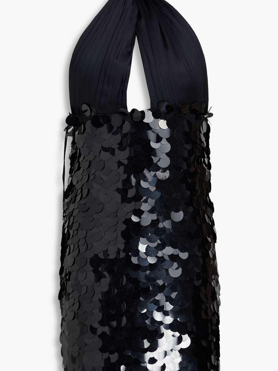 cutout satin-paneled sequined tulle halterneck mini dress