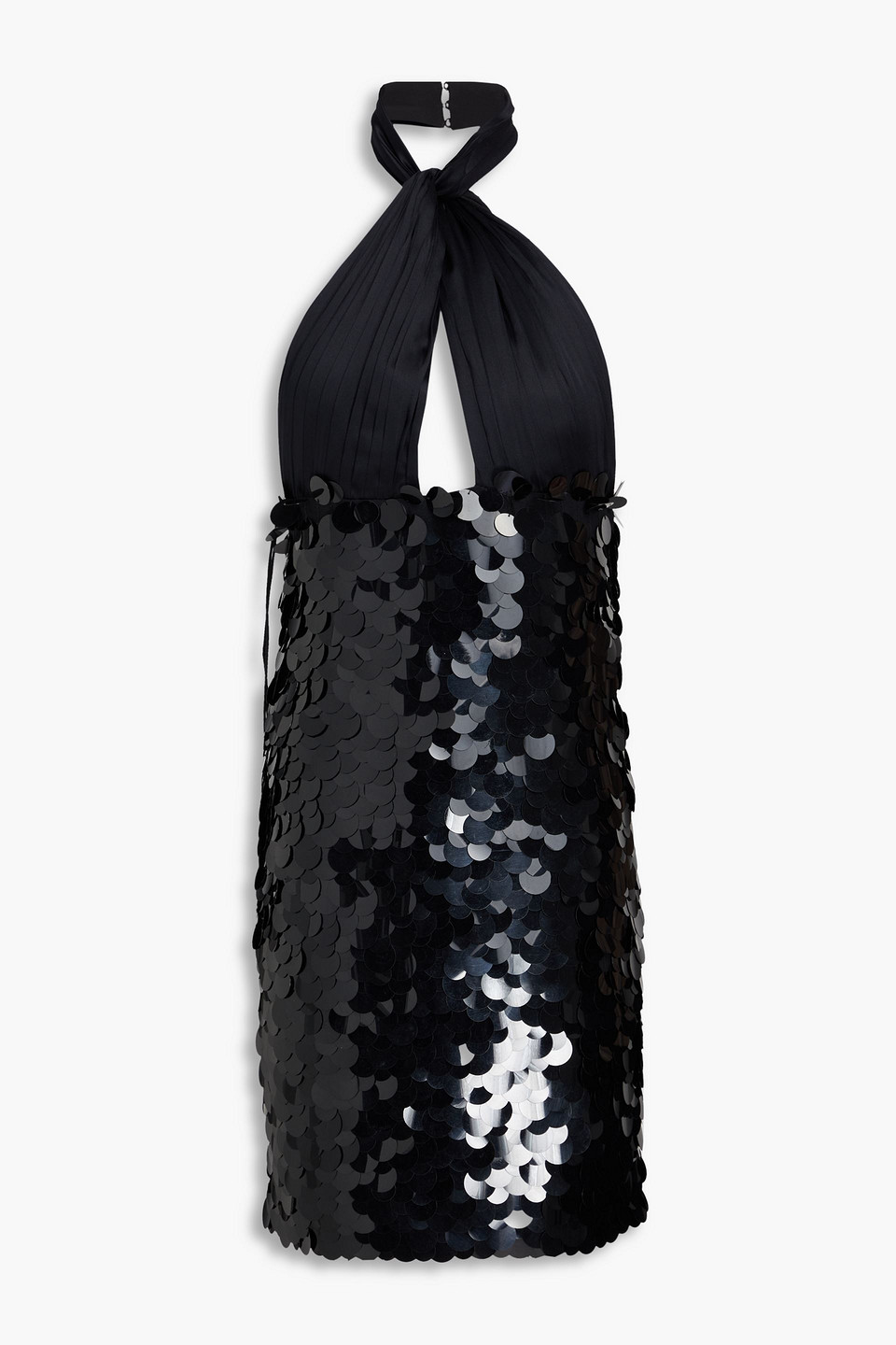 Alice And Olivia Cutout Satin-paneled Sequined Tulle Halterneck Mini Dress In Black