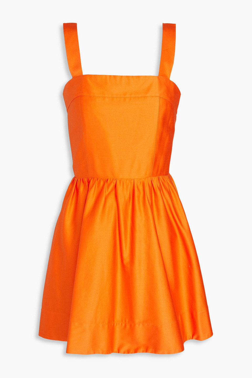 Alice And Olivia Gathered Cotton-blend Mini Dress In Orange
