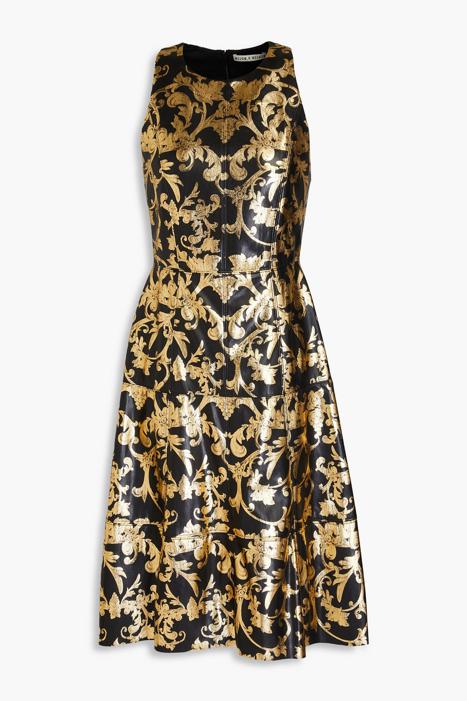 Printed metallic faux leather dress