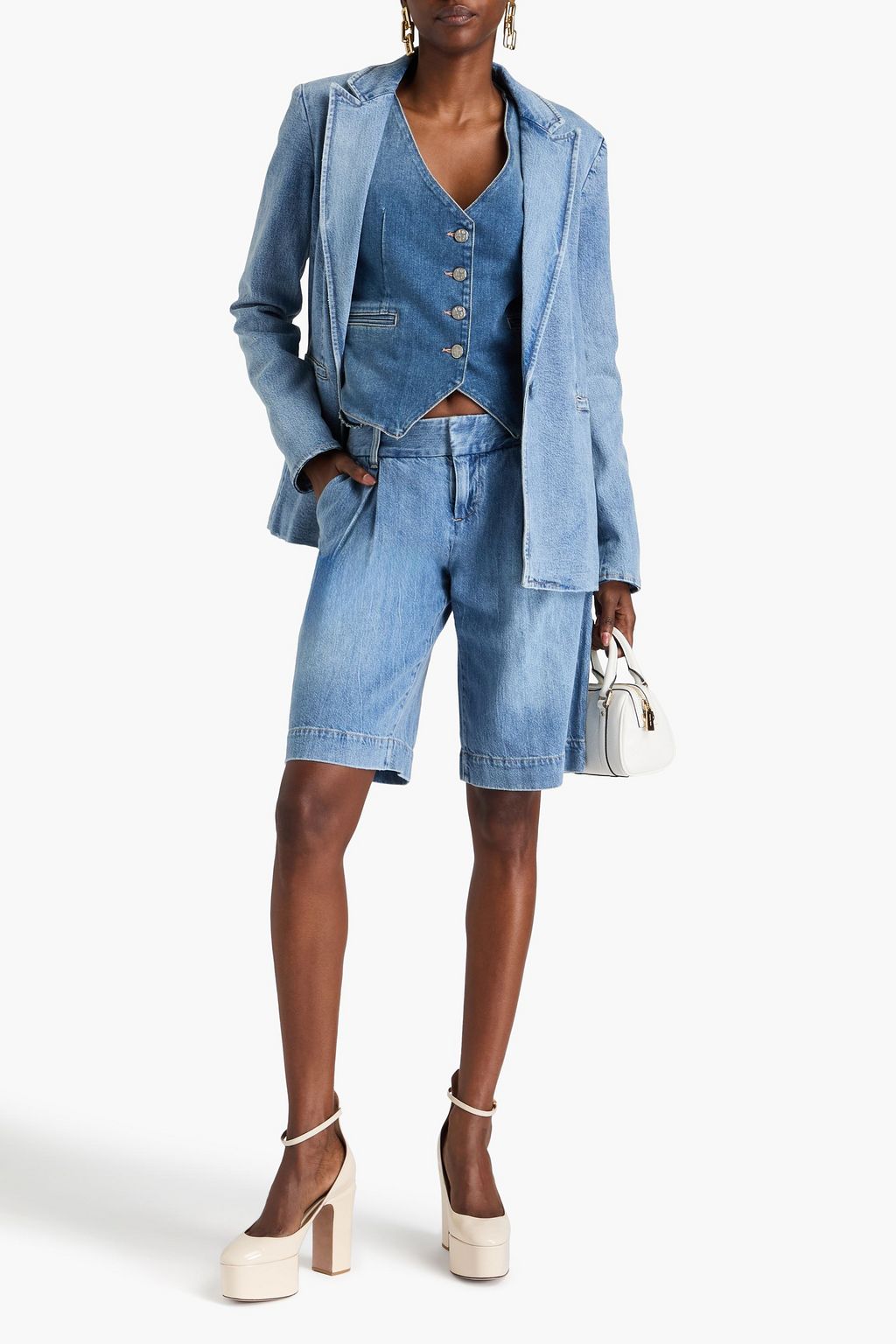 ALICE + OLIVIA JEANS شورت «جورجيا» من الدنيم مزين بكسرات