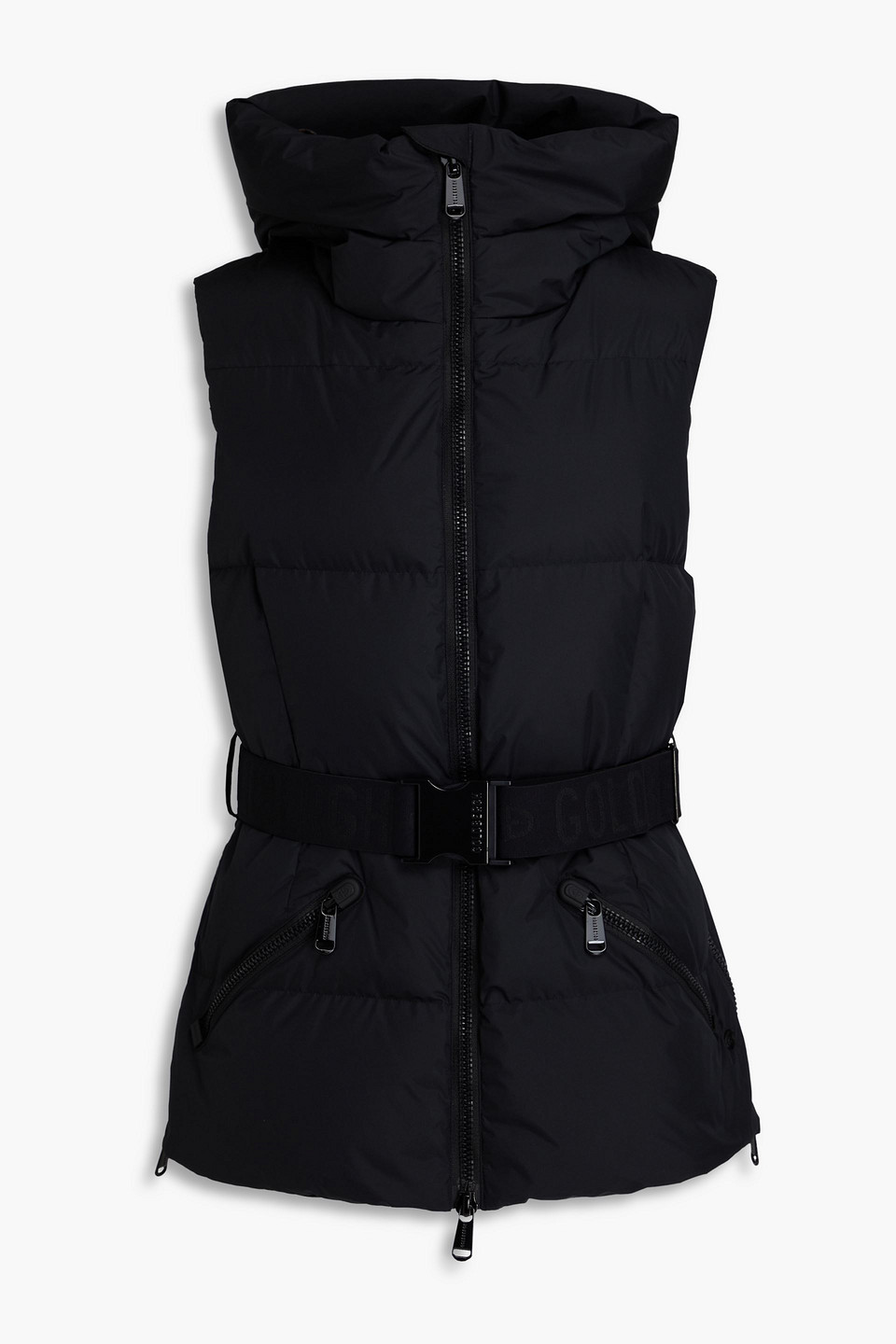 Goldbergh Mae Belted Quilted Shell Hooded Down Vest In Black
