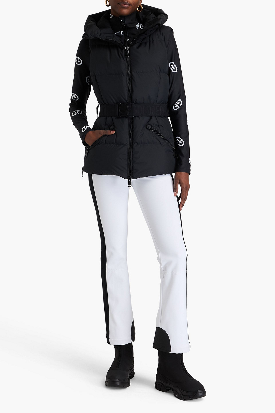 Shop Goldbergh Mae Belted Quilted Shell Hooded Down Vest In Black