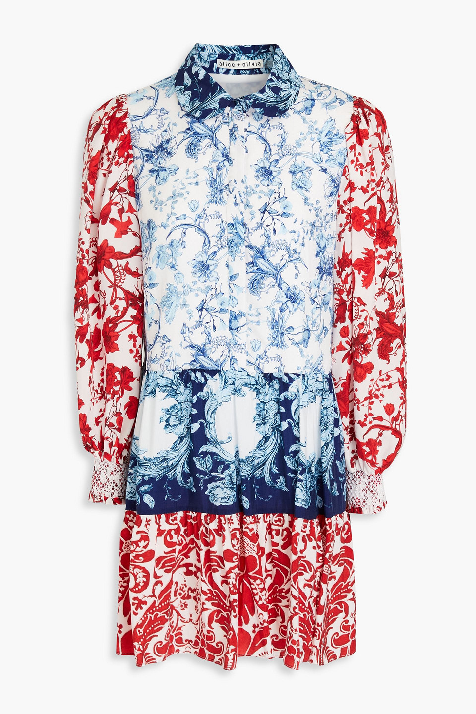 Alice And Olivia Womens Floral Print Polyester Mini Dress In Light Blue