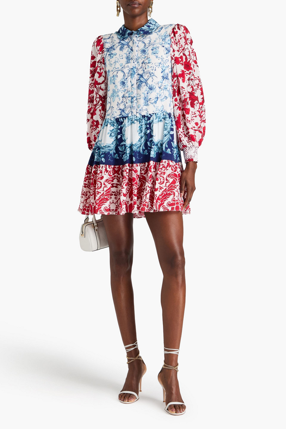 Alice And Olivia Womens Floral Print Polyester Mini Dress In Light Blue