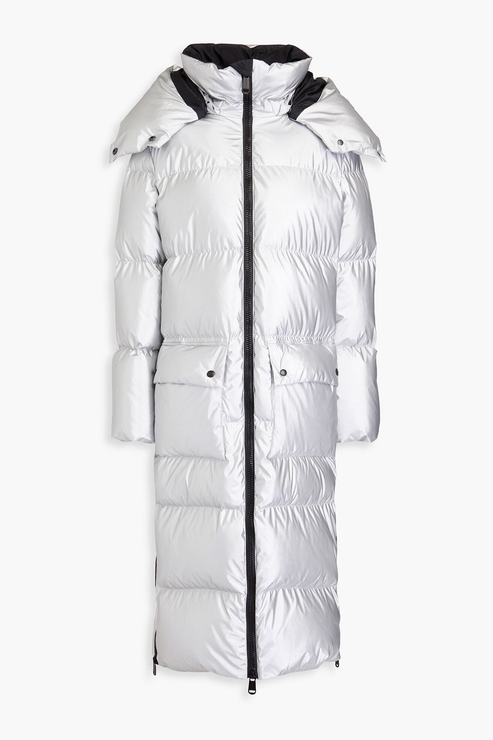 Goldbergh Jett Quilted Metallic Hooded Down Ski Jacket In Silver