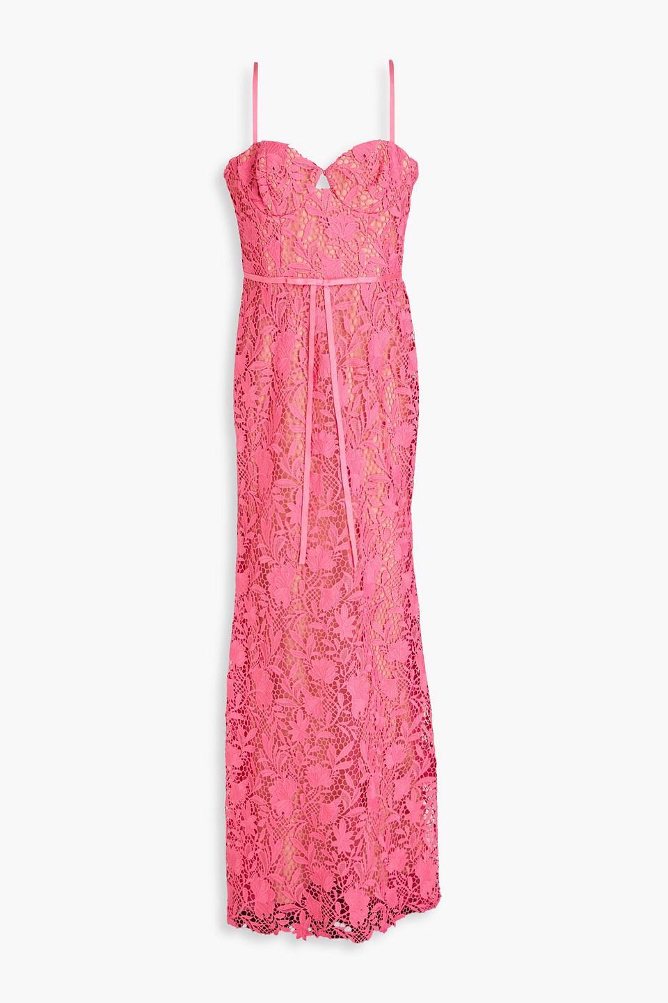 Marchesa Notte Satin-trimmed Guipure Lace And Tulle Gown In Pink