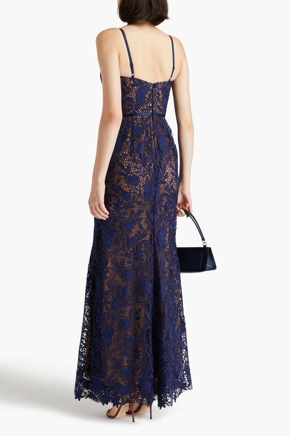 MARCHESA NOTTE SATIN-TRIMMED GUIPURE LACE AND TULLE GOWN