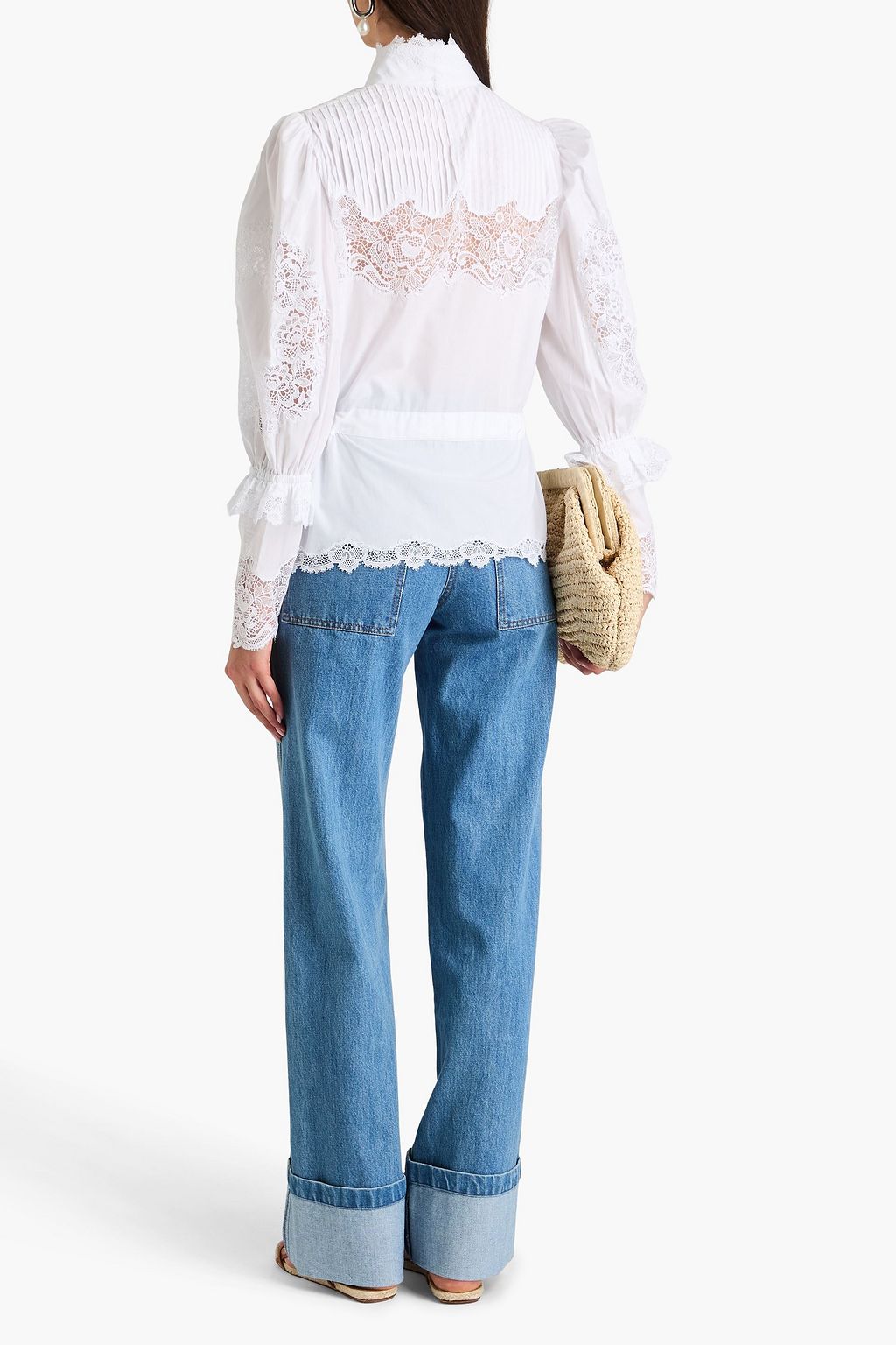 DOLCE&GABBANA Lace-trimmed cotton-poplin blouse