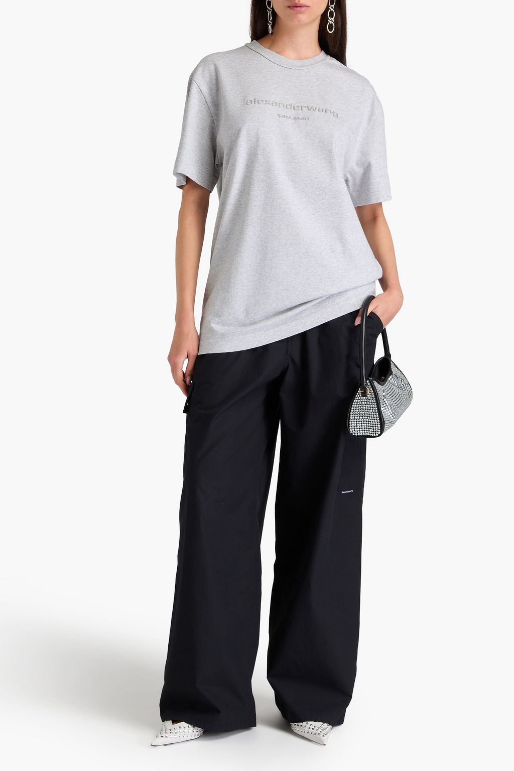 ALEXANDER WANG 아플리케 & 글리터 장식 코튼 저지 티셔츠