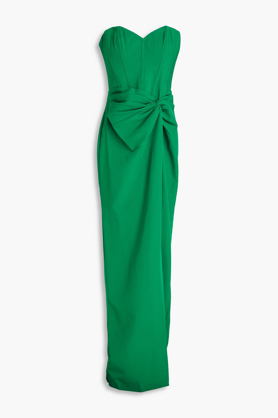 Marchesa Notte Strapless Twisted Crepe Gown In Green