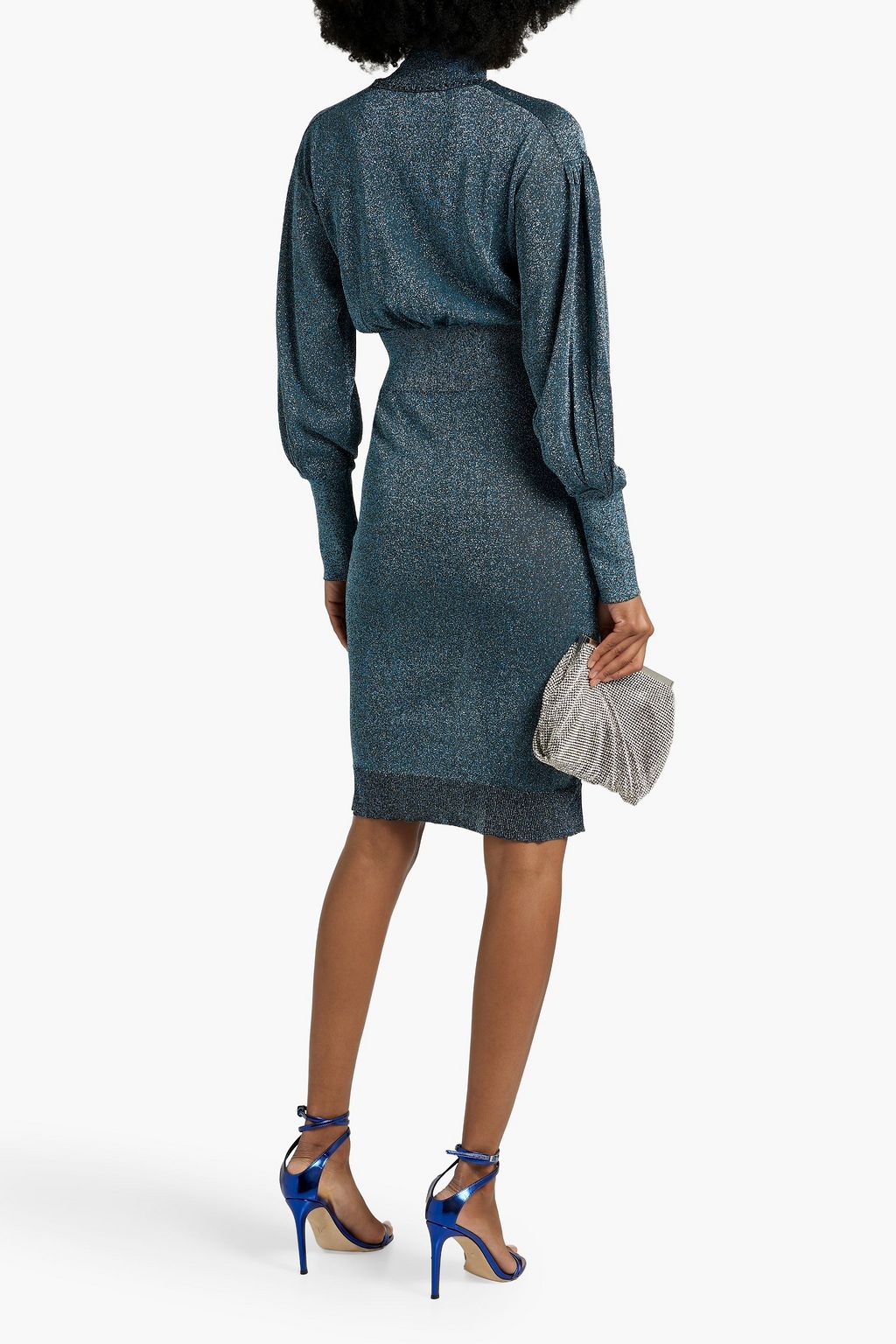 RABANNE Metallic stretch-knit turtleneck dress