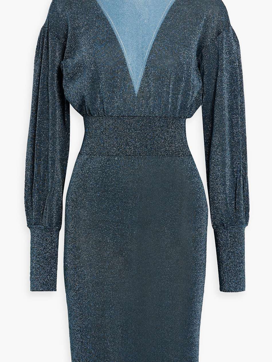 metallic stretch-knit turtleneck dress