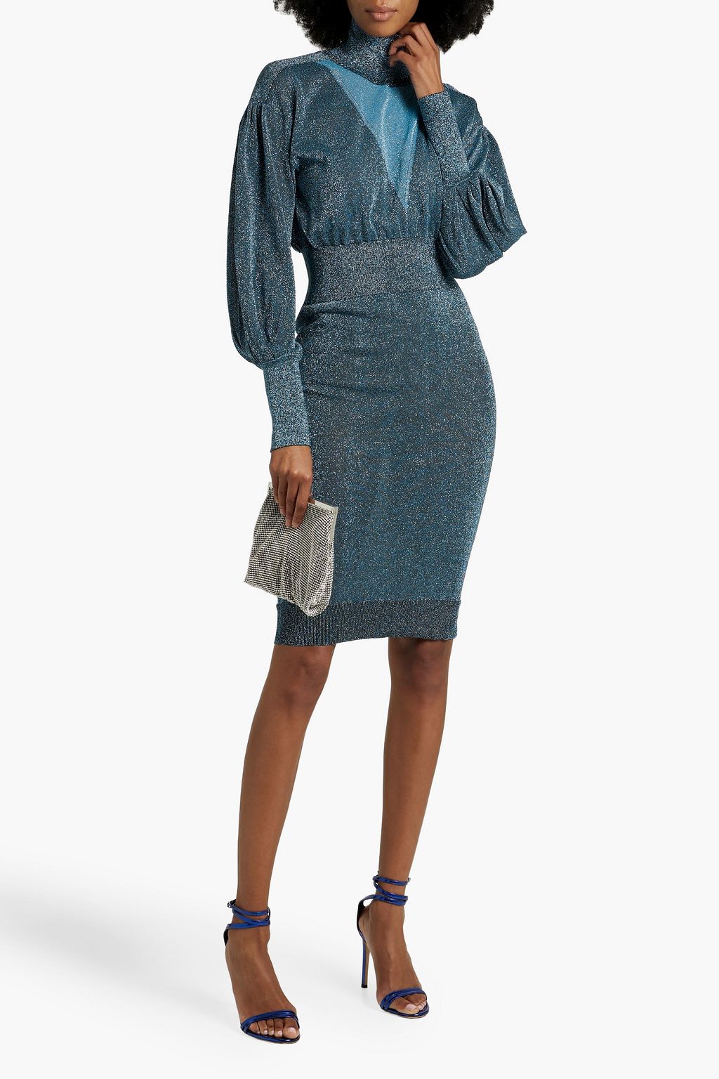 RABANNE Metallic stretch-knit turtleneck dress
