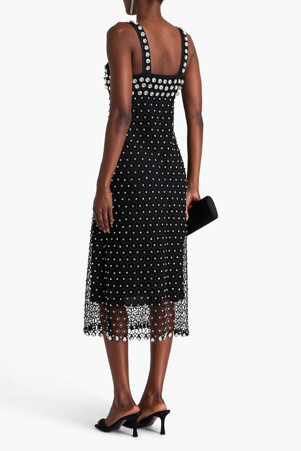 Shop Simkhai Kelilah Crystal-embellished Macramé Lace Midi Dress In Black