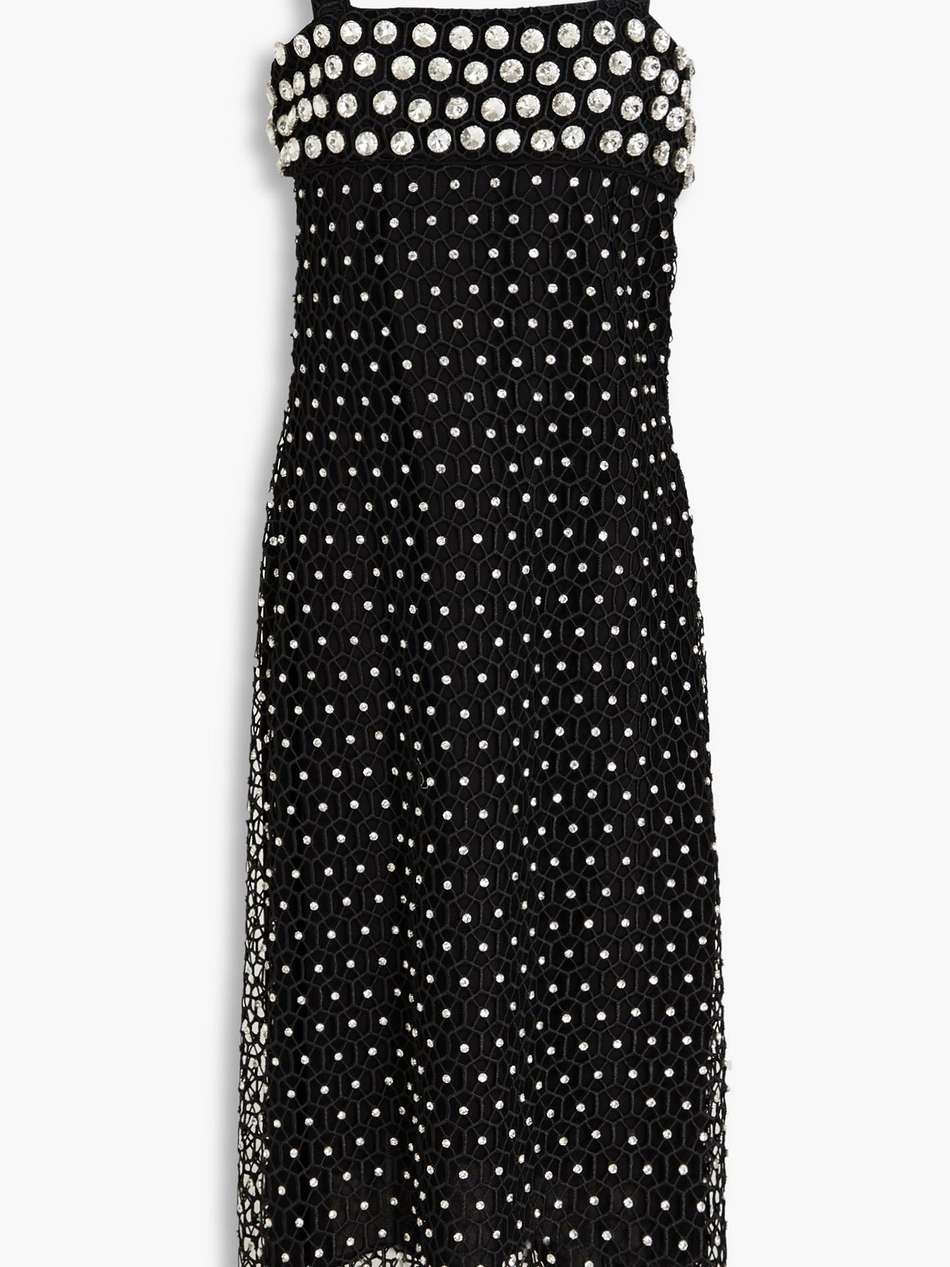 kelilah crystal-embellished macramé lace midi dress
