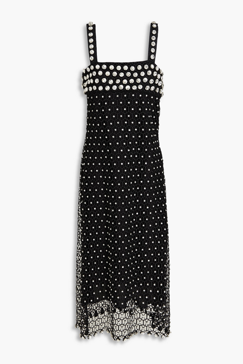 Simkhai Crystal-embelished Square-neck Midi Dress In Black