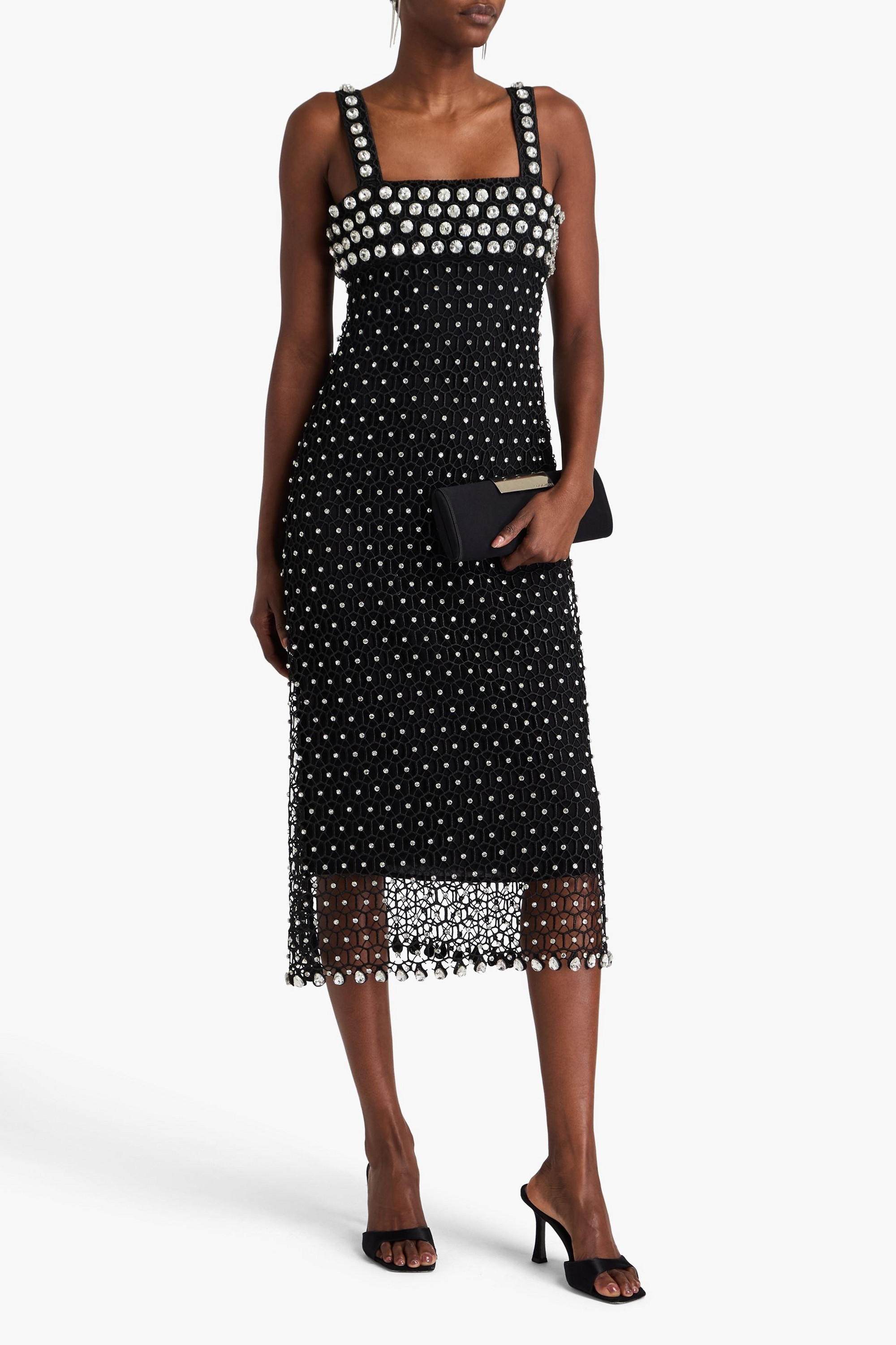 SIMKHAI Kelilah crystal-embellished macramé lace midi dress