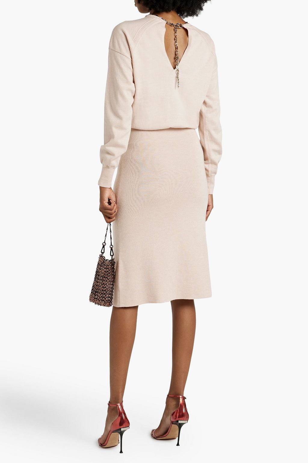 RABANNE Chain-embellished merino wool-blend midi dress