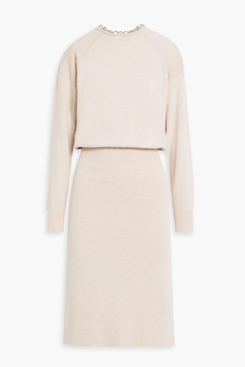 Rabanne Chain-embellished Merino Wool-blend Midi Dress In Blush