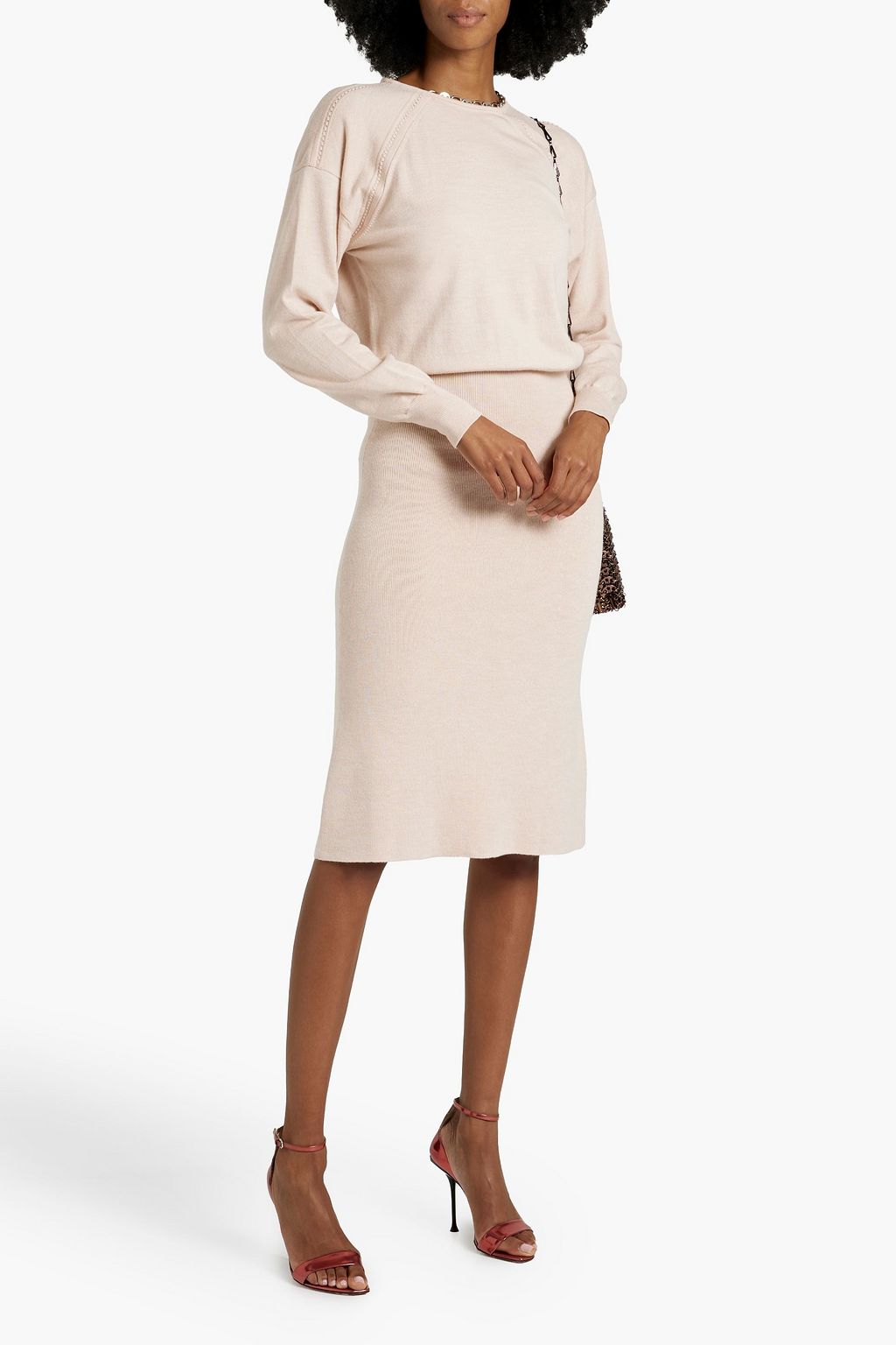 RABANNE Chain-embellished merino wool-blend midi dress