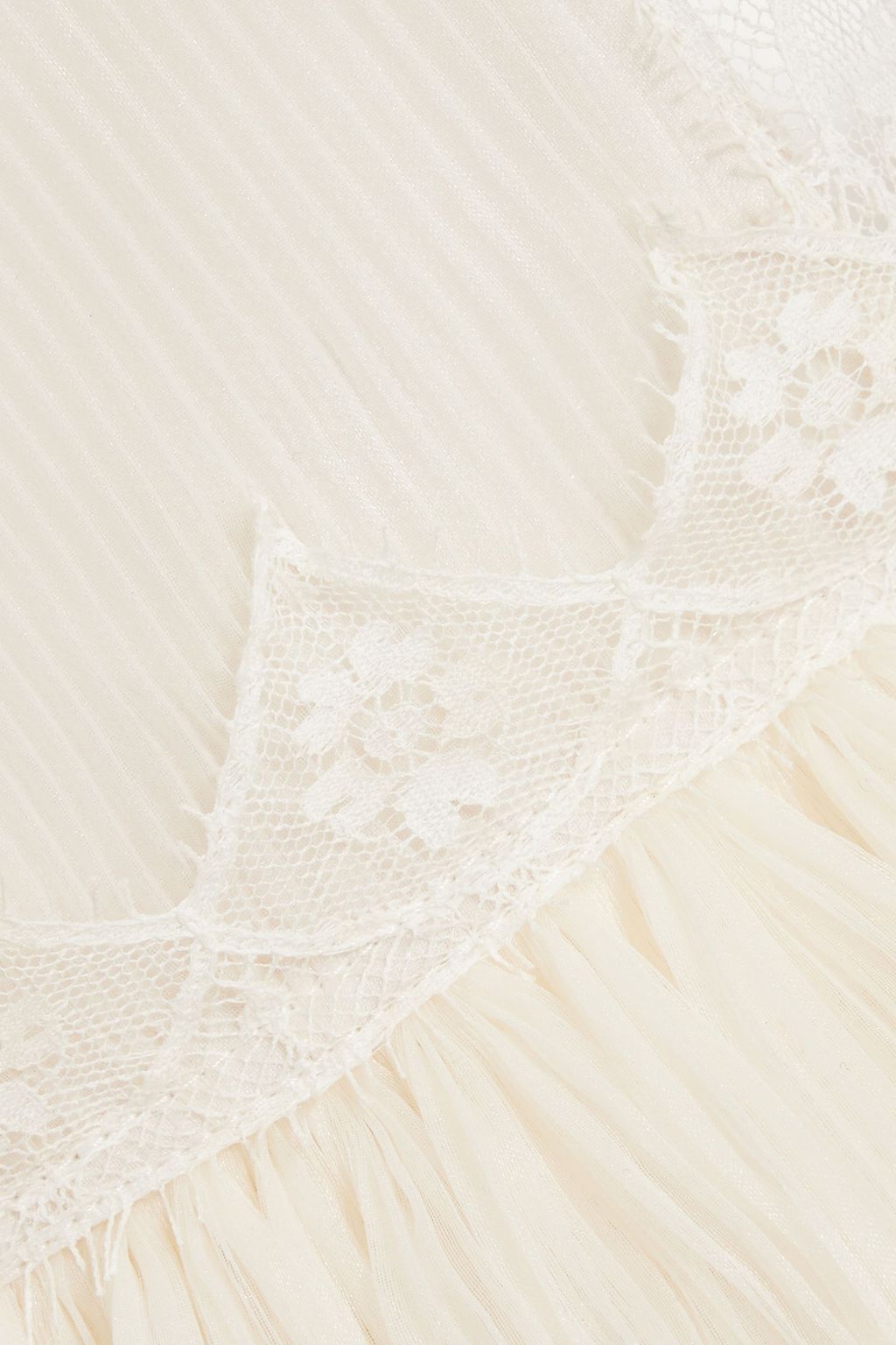 ZUHAIR MURAD Crocheted lace-trimmed ruffled plissé-organza midi dress