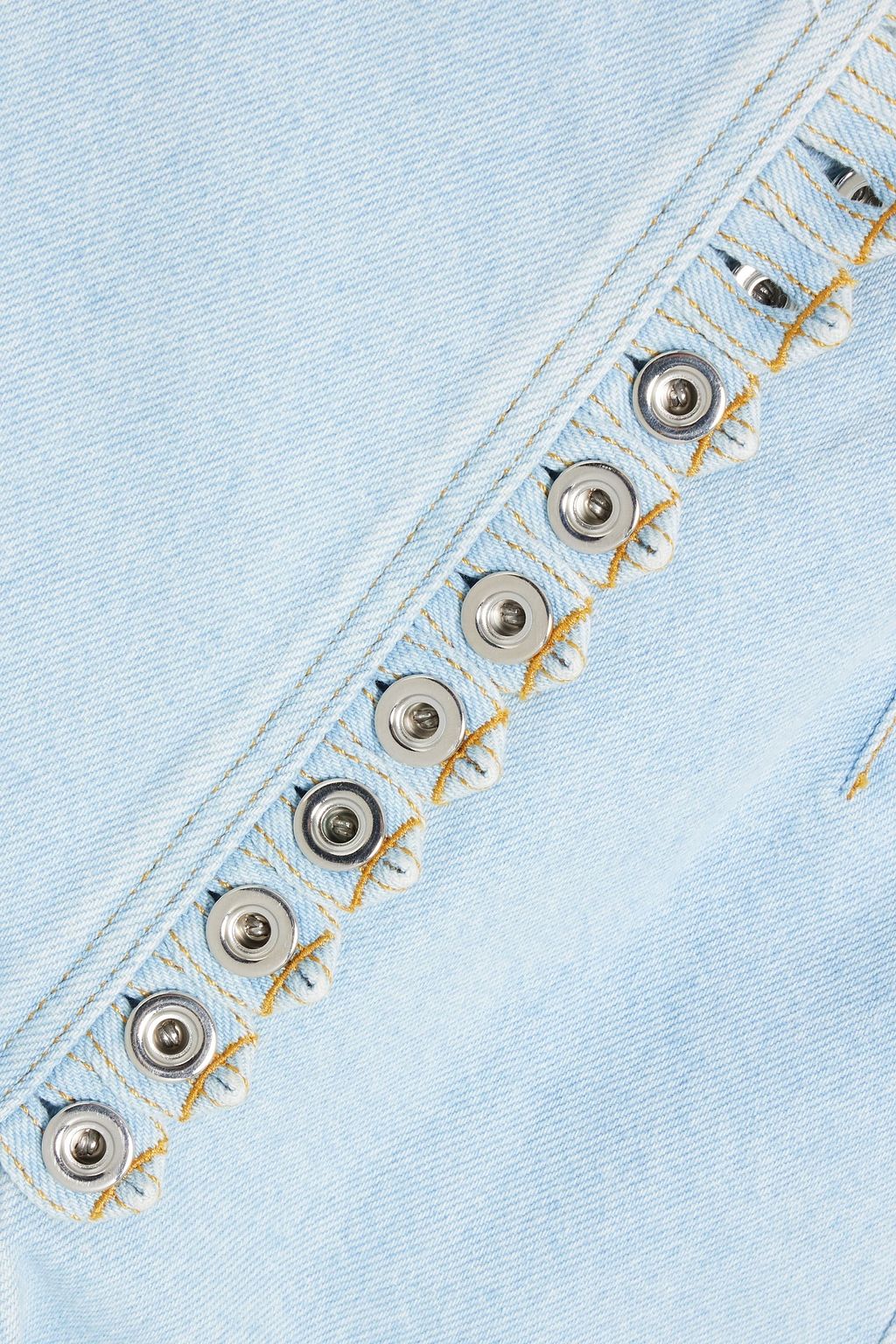 RABANNE Wrap-effect frayed denim mini skirt