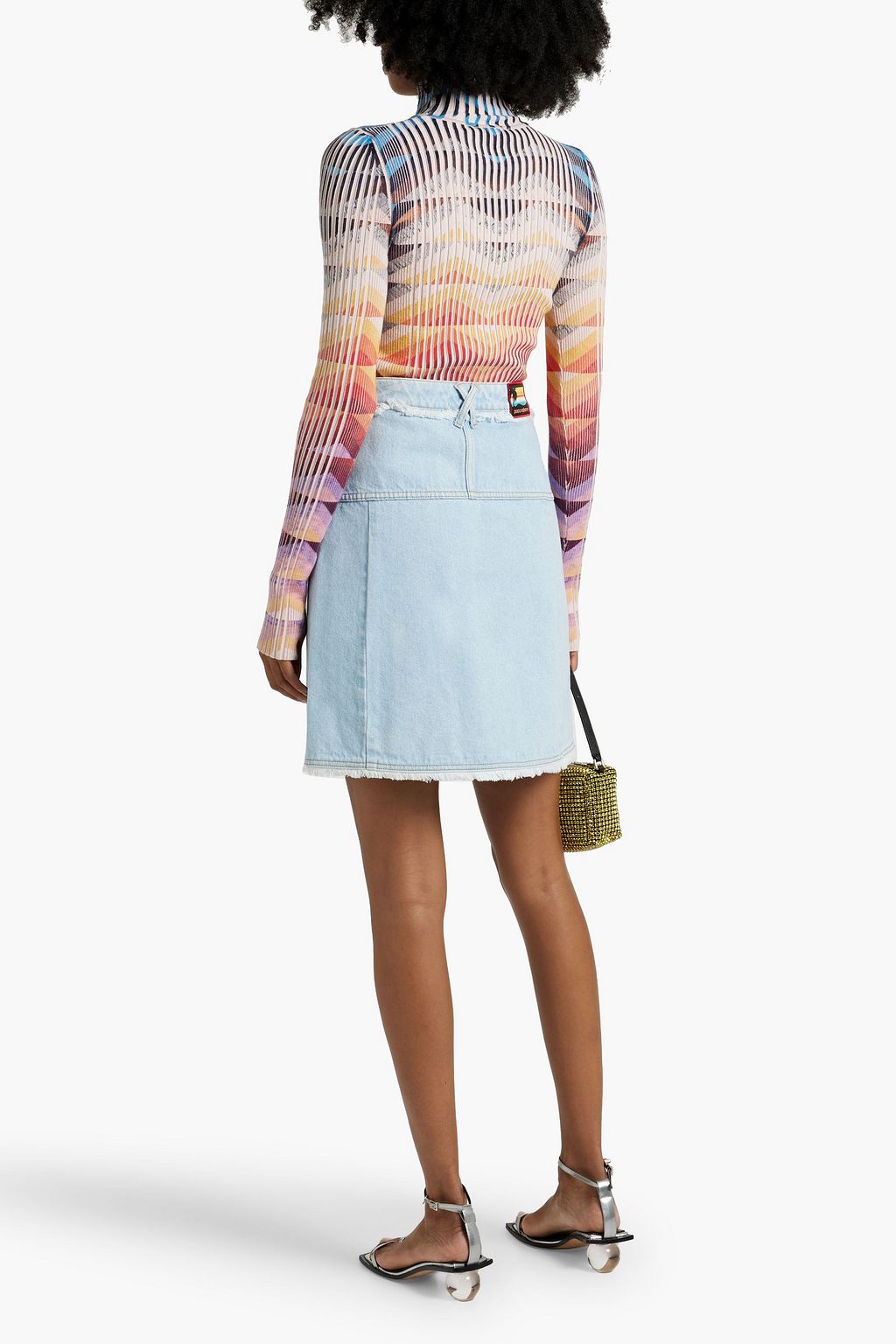 RABANNE Wrap-effect frayed denim mini skirt