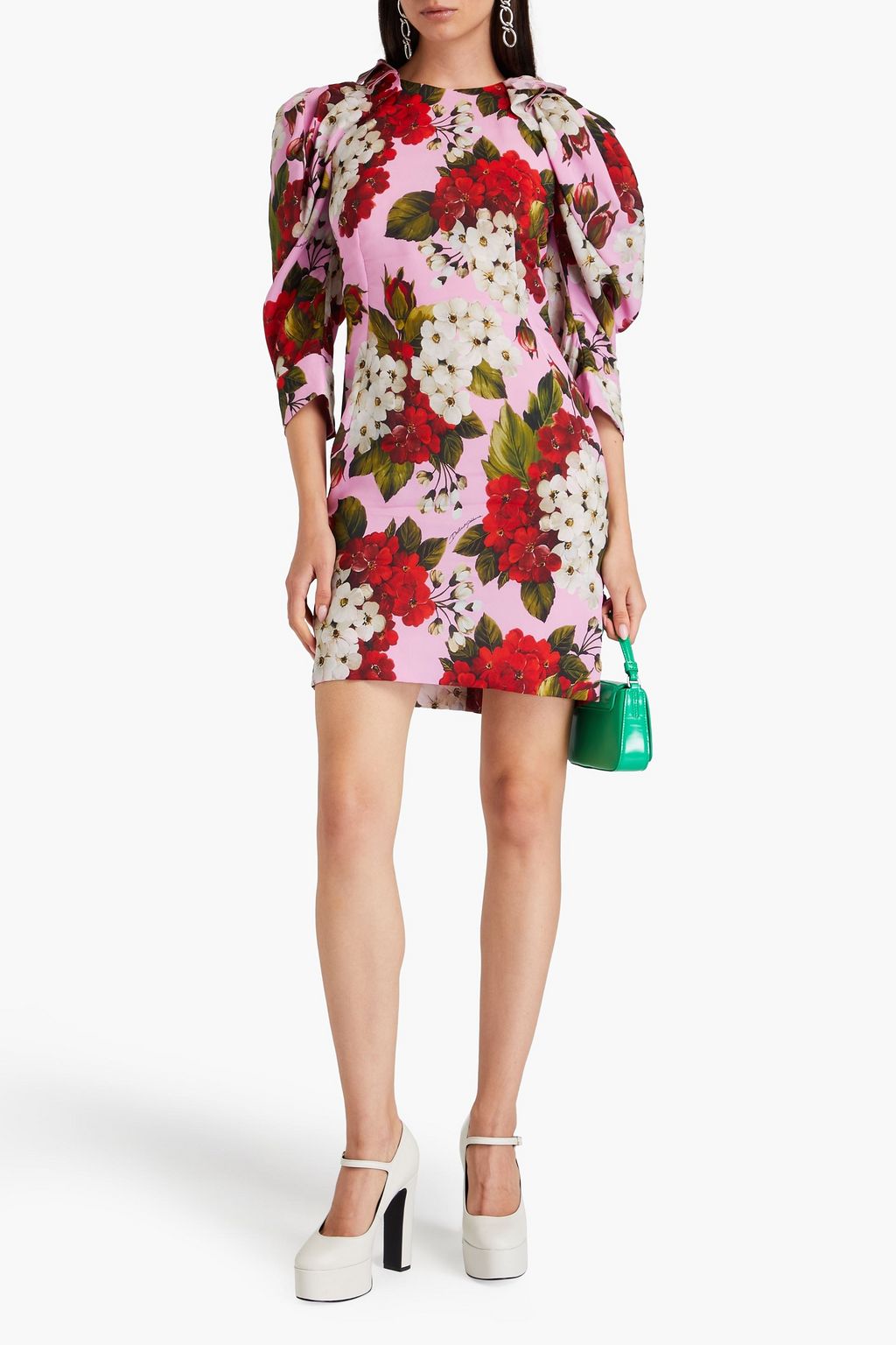 DOLCE&GABBANA توب من الكريب المطبّع بالورود مع طيّات