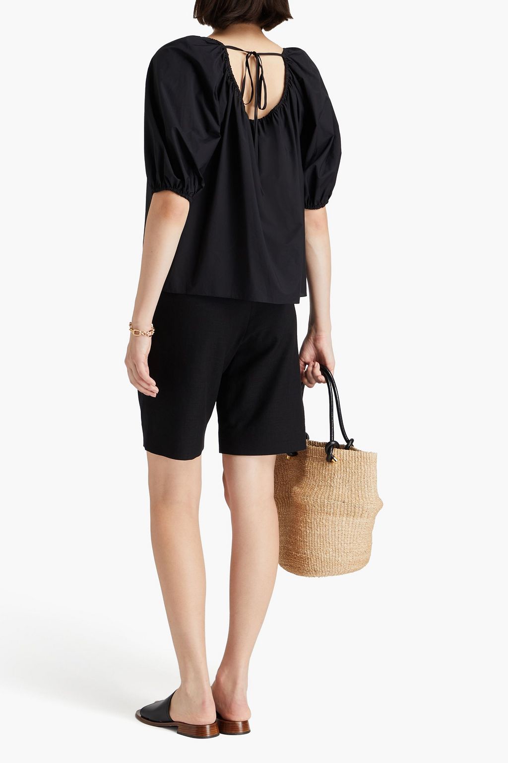 THEORY Gathered cotton-blend poplin top