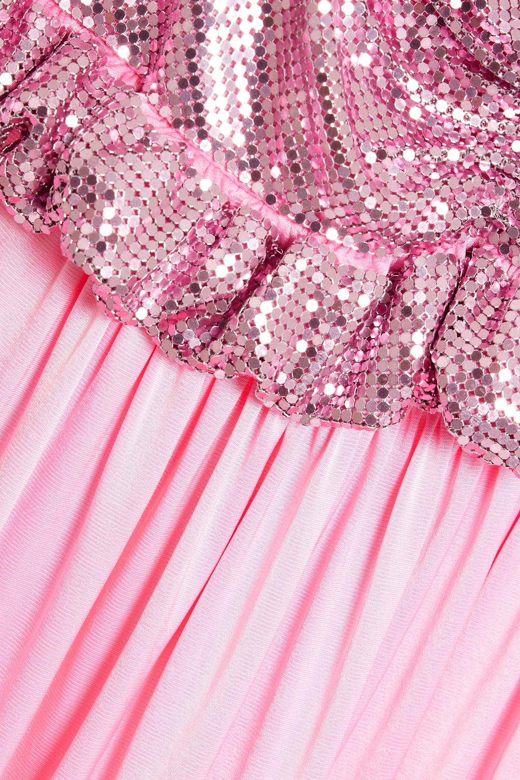 RABANNE Ruffled chainmail and stretch-satin mini dress