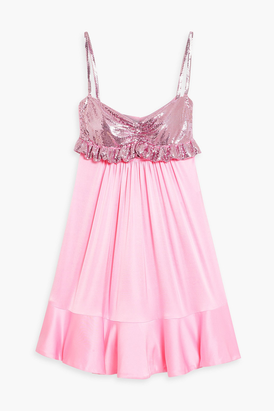 Rabanne Ruffled Chainmail And Stretch-satin Mini Dress In Pink