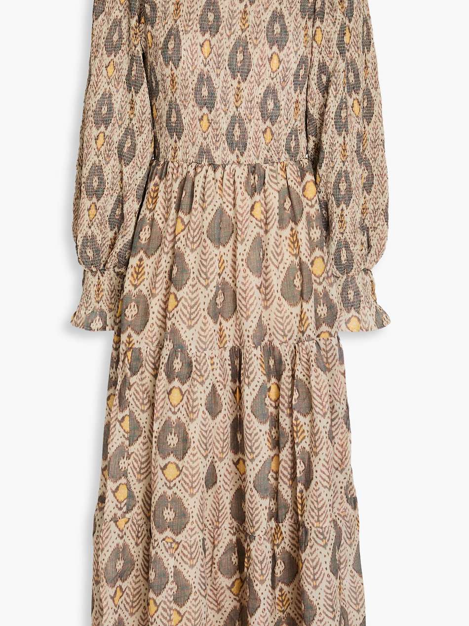 animal shirred printed crepe de chine midi dress