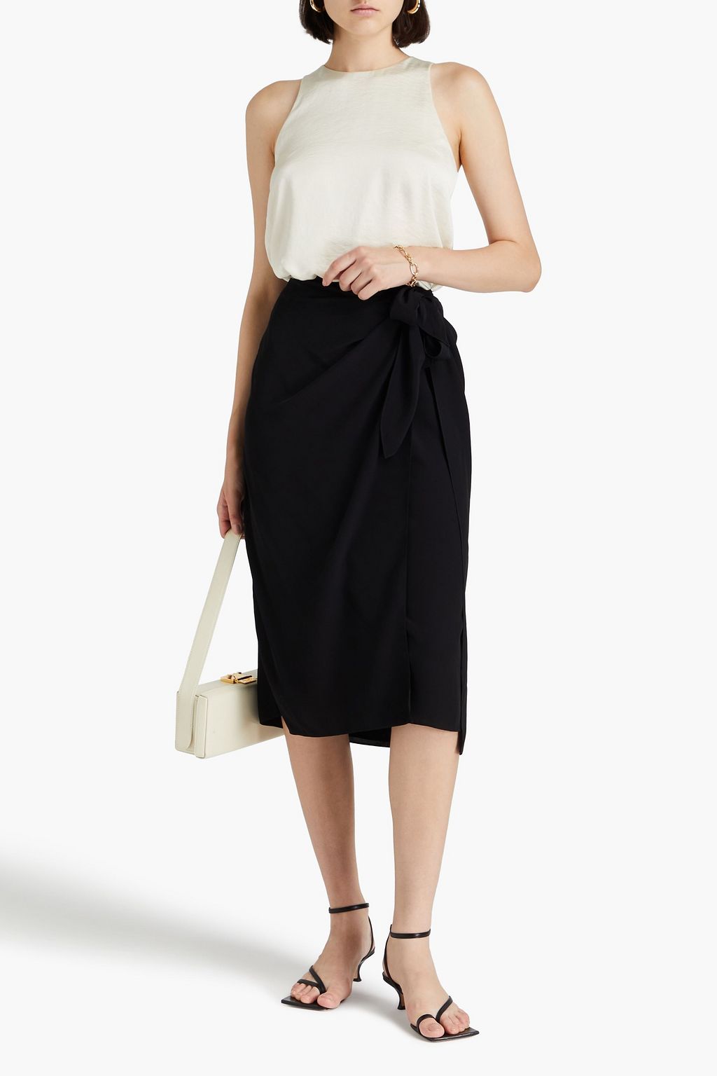 THEORY Wrap-effect crepe midi skirt