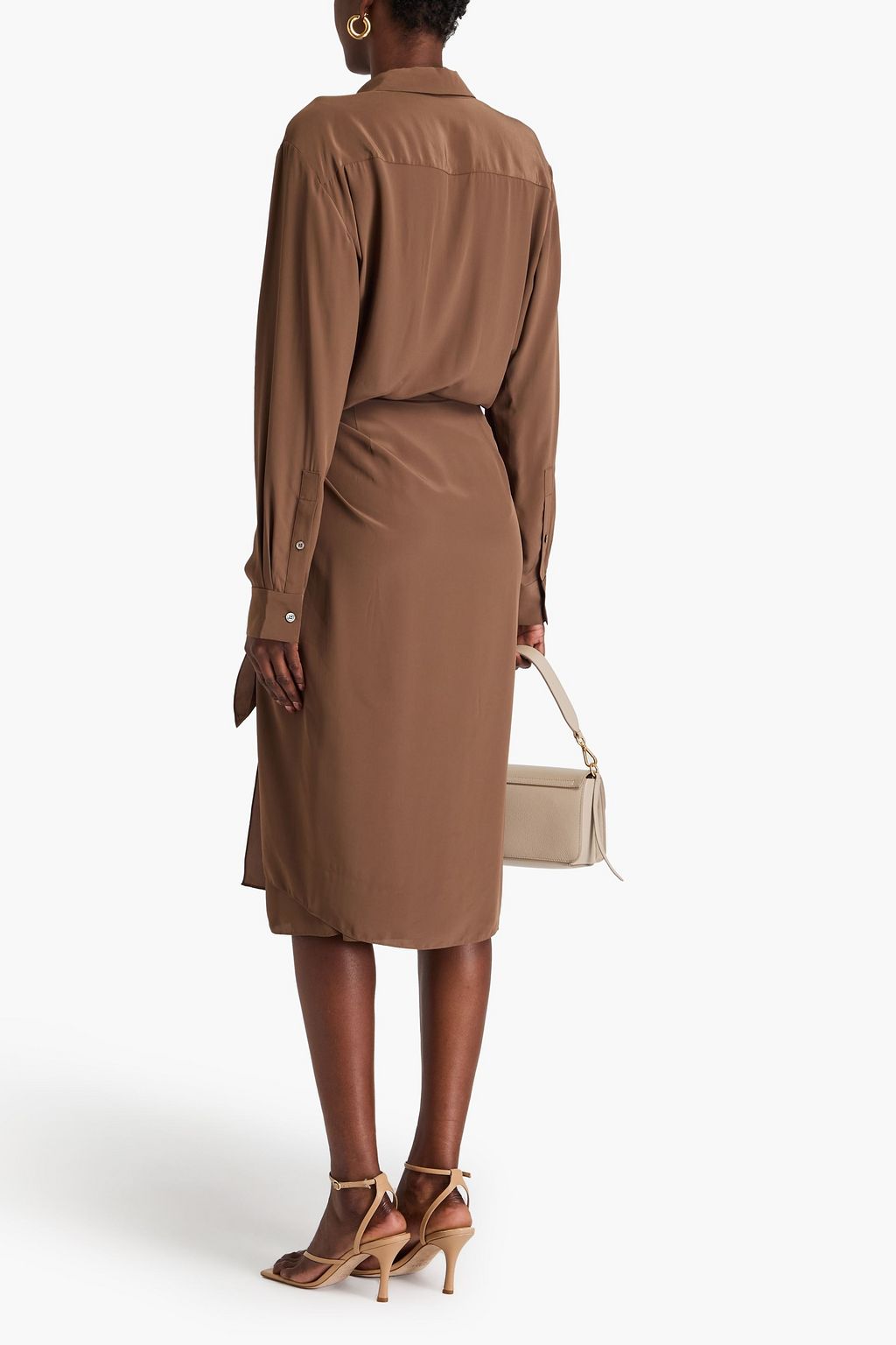 THEORY Wrap-effect crepe midi skirt