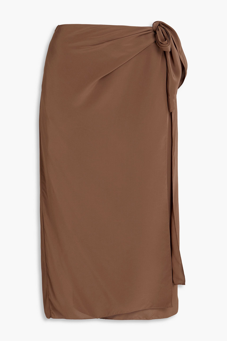 Wrap-effect crepe midi skirt