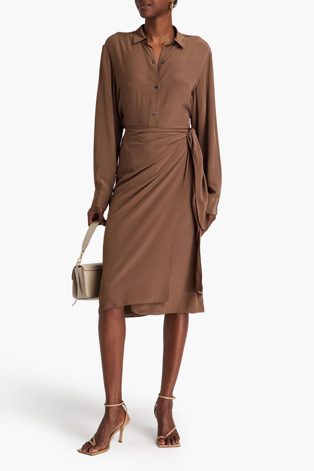 THEORY Wrap-effect crepe midi skirt