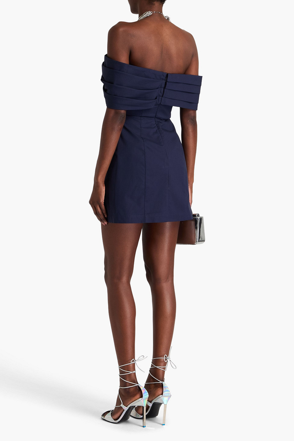 NICHOLAS OFF-THE-SHOULDER TWIST-FRONT COTTON-POPLIN MINI DRESS