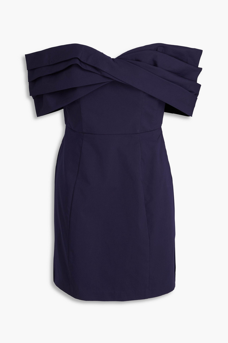 Nicholas Lori Off-the-shoulder Twist-front Cotton-poplin Mini Dress In Navy