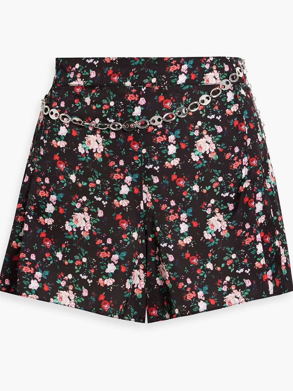 chain-embellished floral-print crepe de chine shorts