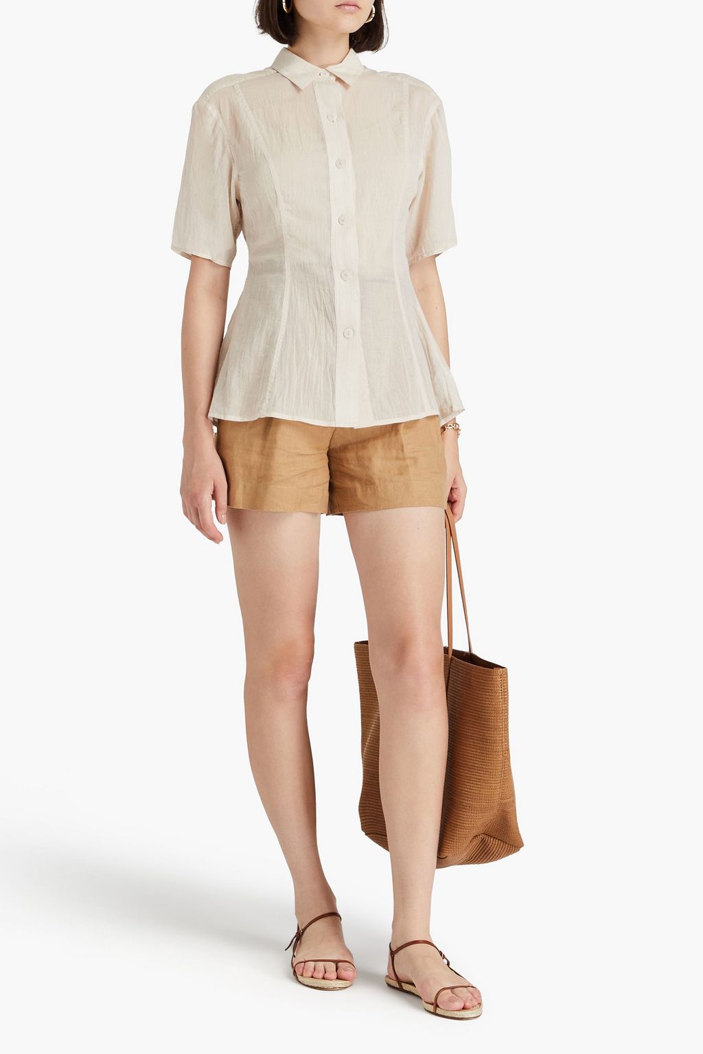 THEORY Shirred cotton-voile shirt
