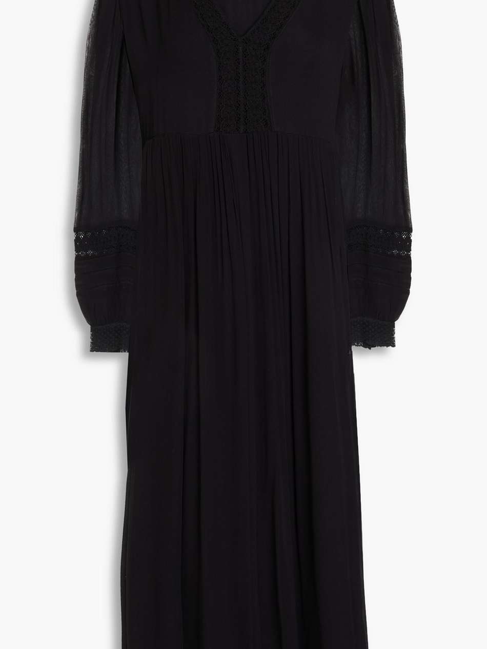 sara crocheted lace-trimmed georgette midi dress