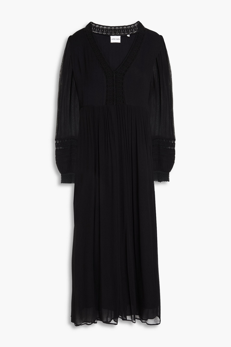 Antik Batik Sara Crocheted Lace-trimmed Georgette Midi Dress In Black
