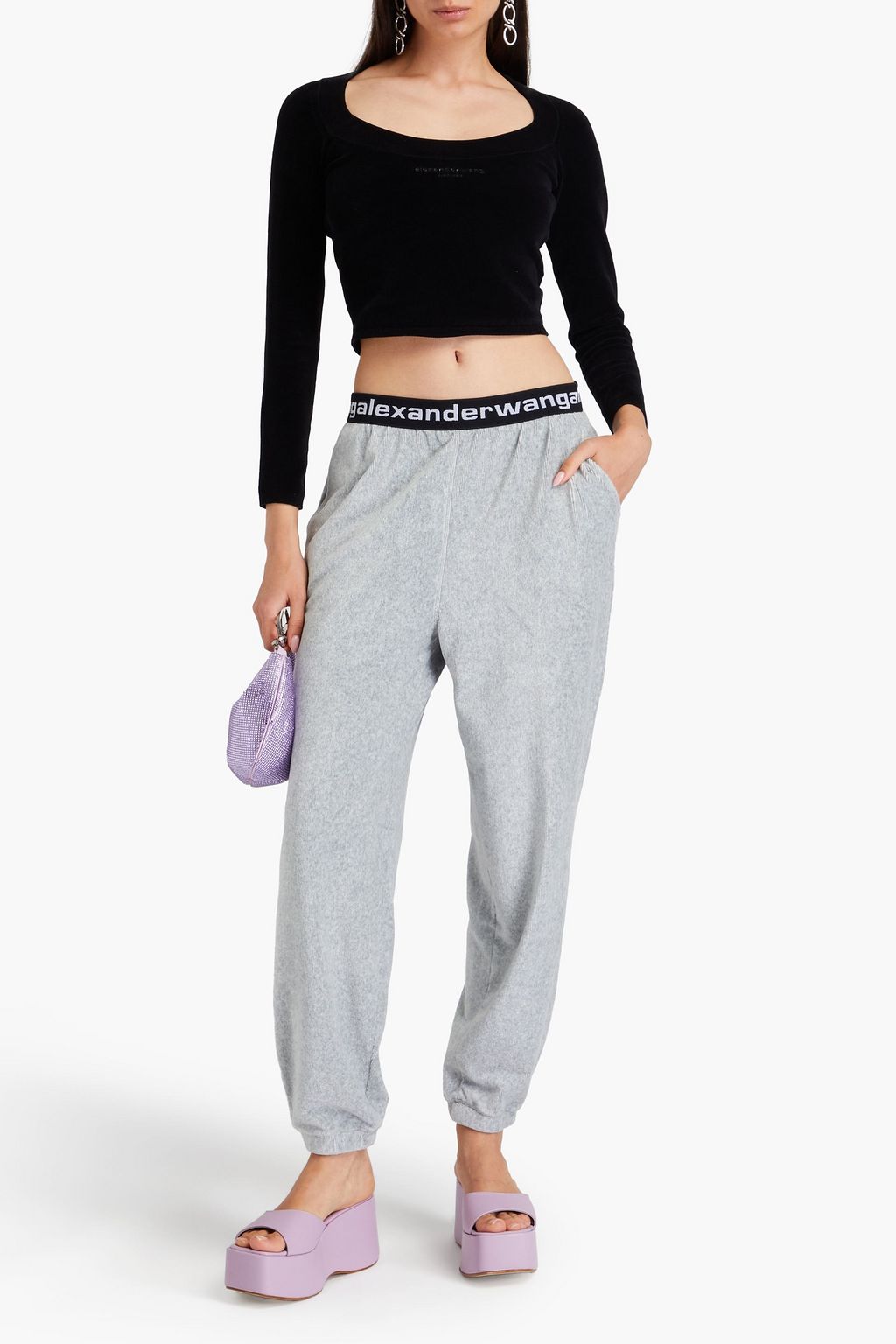 ALEXANDERWANG.T بنطال رياضي من المخمل المضلّع المصنوع من مزيج من القطن المطاطي