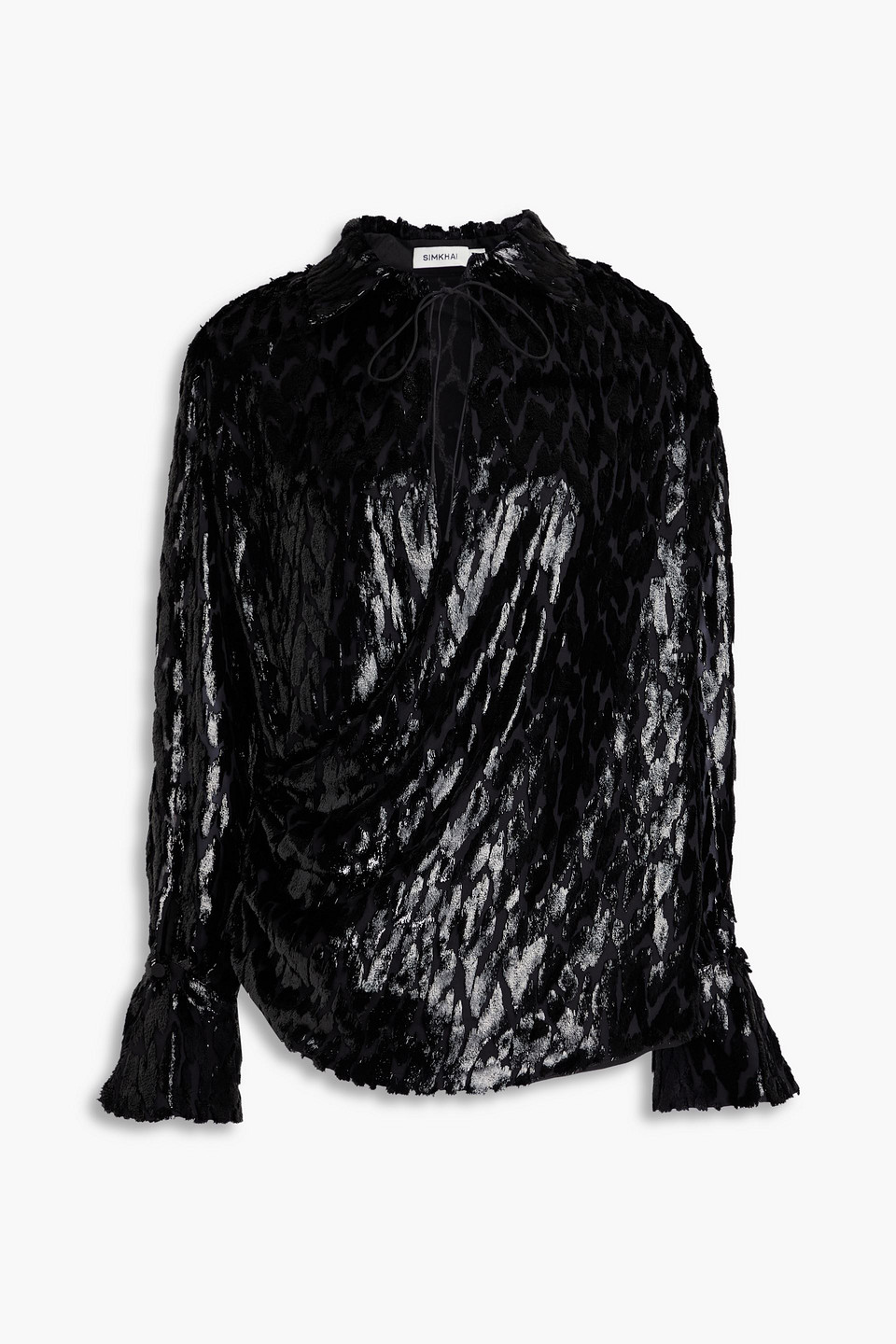 Simkhai Luella Wrap-effect Metallic Fil Coupé Lurex And Silk-blend Blouse In Black