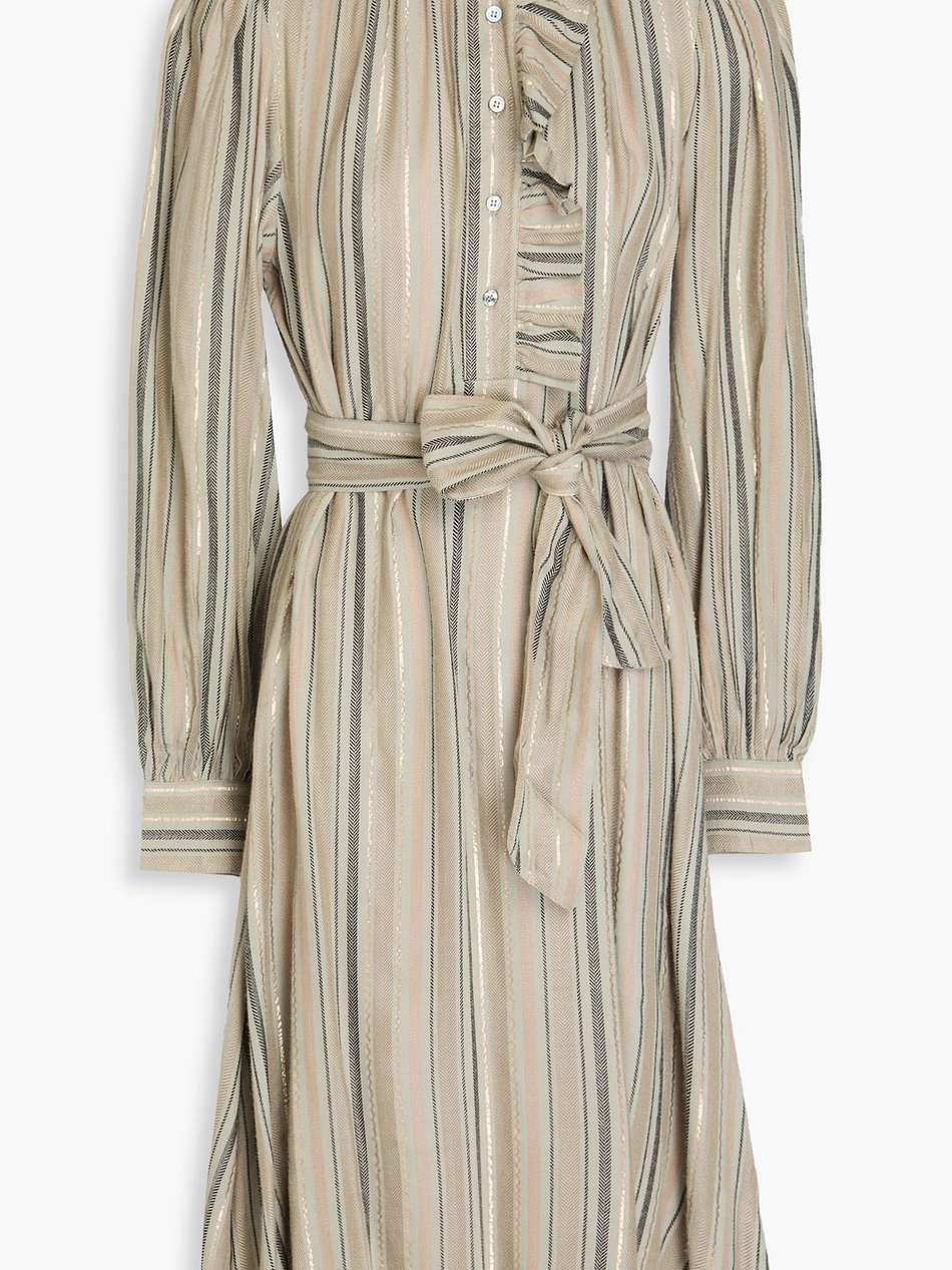 edward ruffled striped twill midi shirt dress